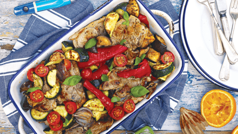 Lamb Gigot Chops with Basil and Rough and Ready Ratatouille