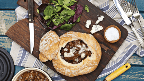 Steak, Onion and Gorgonzola Bread Pie
