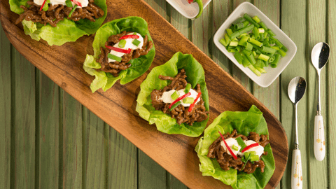 Sticky Beef and Lettuce Wraps