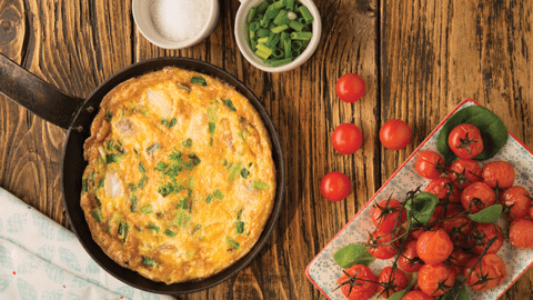 Seafood Frittata with Oozy Cheddar and Spring Onions