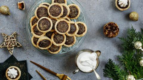 Mini Chocolate Tartlets with Brandy Whipped Cream