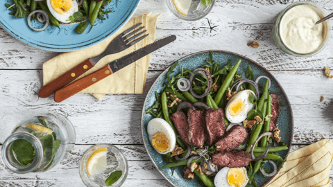 Steak Salad with French Beans, Red Onions and Mustard Dressing
