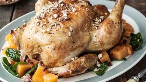 Roast Chicken with Turnips, Cider and Bacon