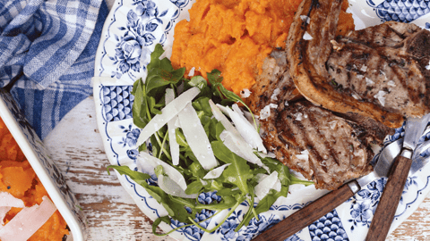 Lamb Loin Chops with Sweet Potato and Parmesan Mash