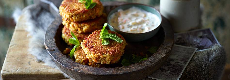 Oriental quinoa and carrot cakes with herbs